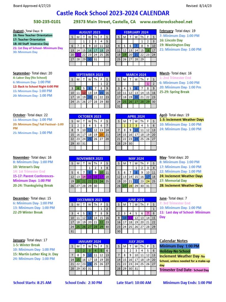 20232024 Castle Rock School Calendar 81423 PDF Academic Term