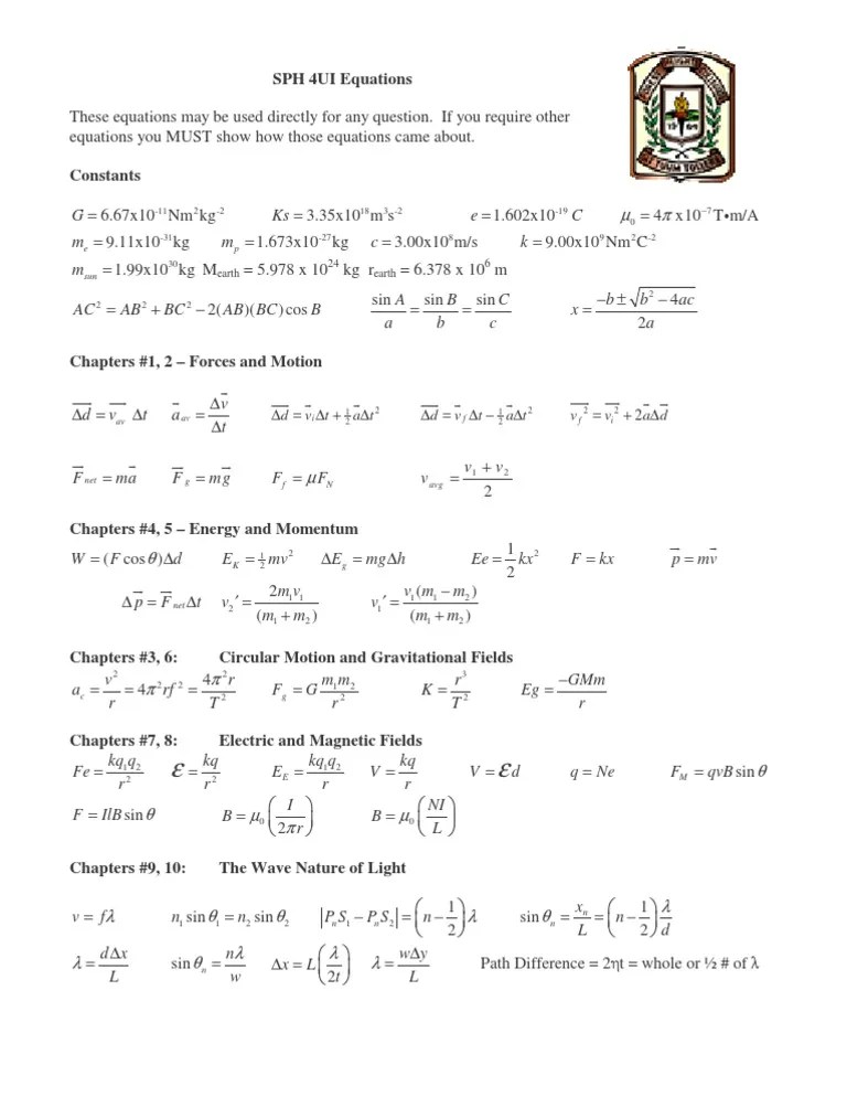 Grade 12 Physics Equations Temporal Rates Mechanics