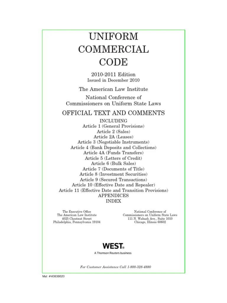 Uniform Commercial Code 20102011 Ed