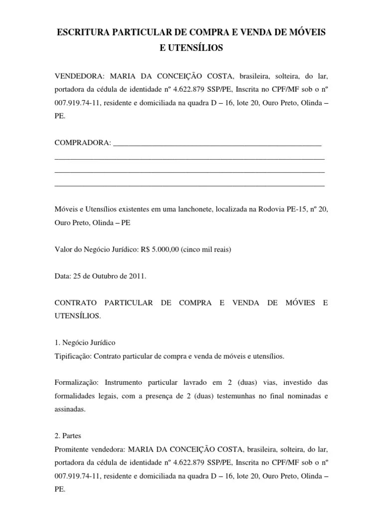 Escritura Particular de Compra e Venda de Móveis e Utensílios Pola