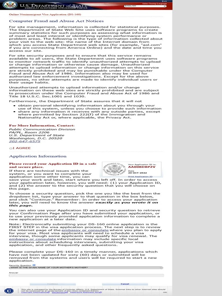 Consular Electronic Application Center Confirm Application ID Page(01)