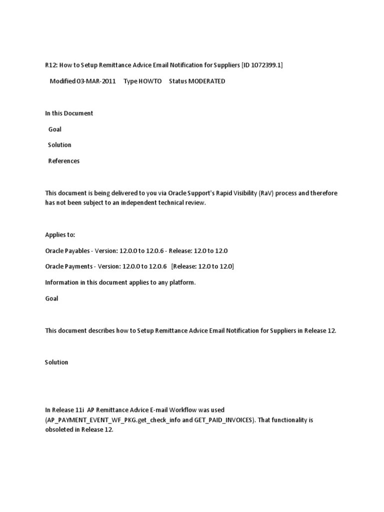 How to Setup Remittance Advice Email Notification Email File Format