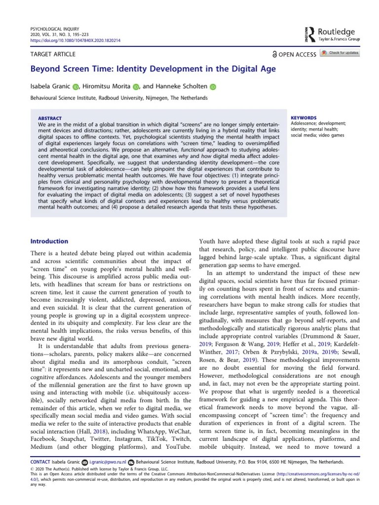Beyond Screen Time Identity Development in The Digital Age PDF