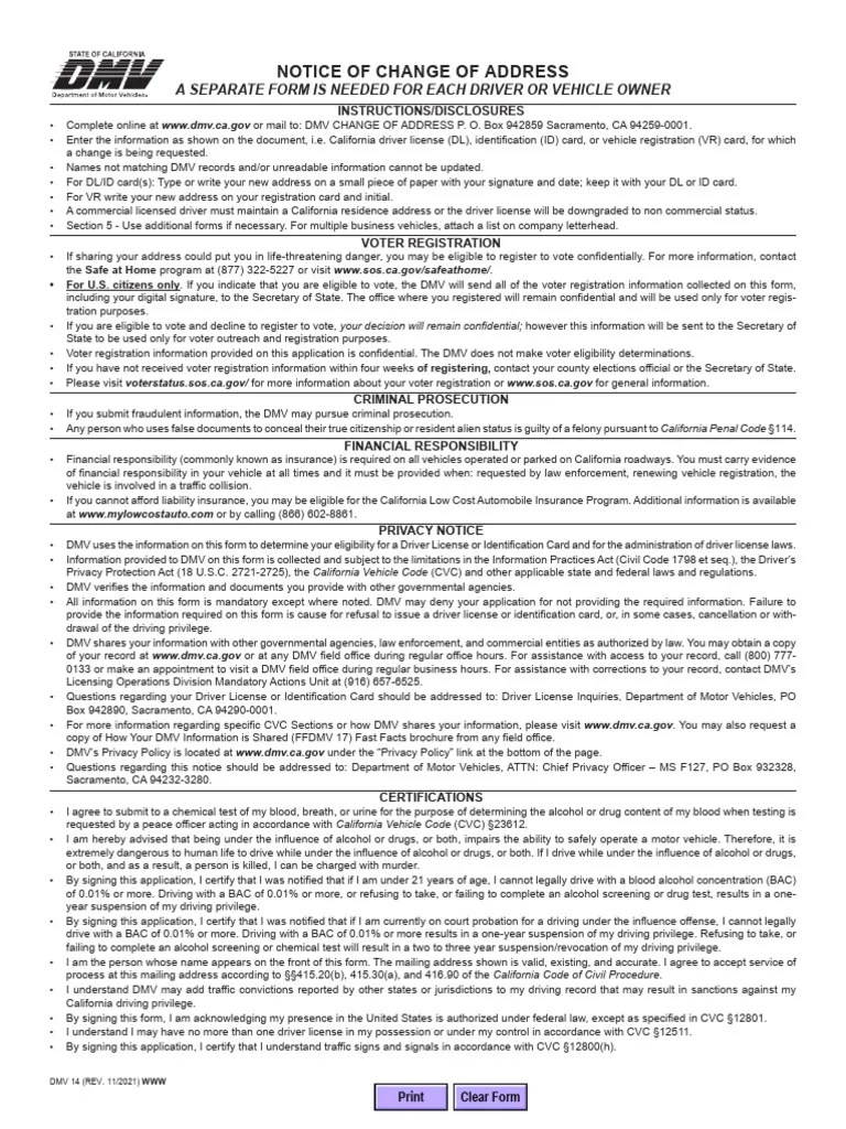 California DMV Change of Address Form PDF Department Of Motor(08)