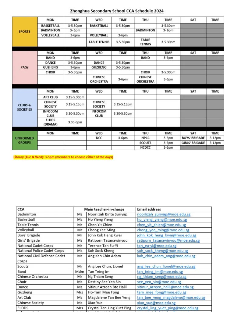 Cca Schedule 2024 PDF