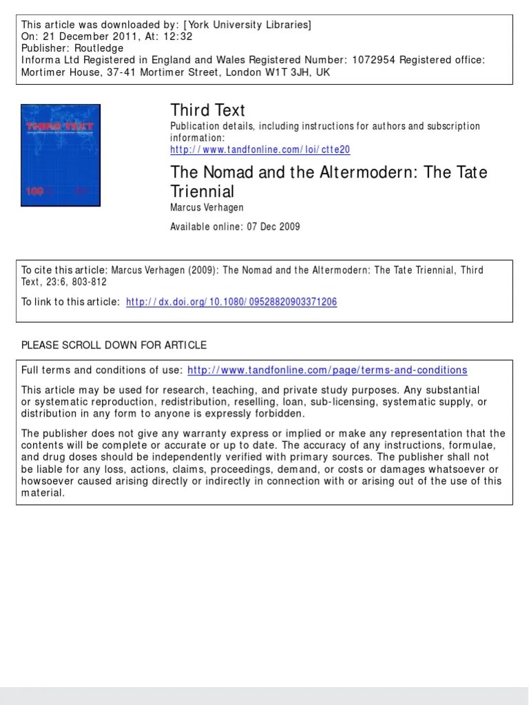 The Nomad and the Alter Modern the Tate Triennial