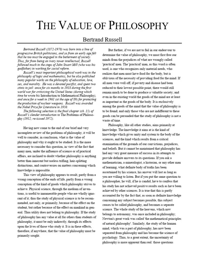 The Value of Philosophy by Bertrand Russell | PDF | Knowledge