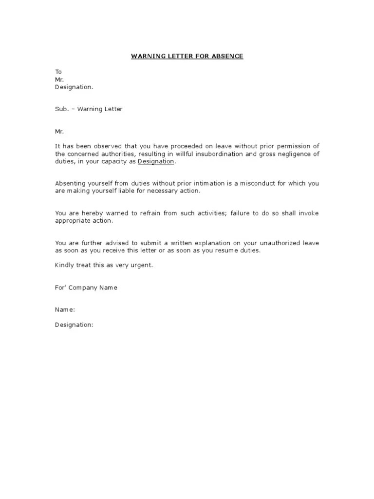 Warning Letter for Absence