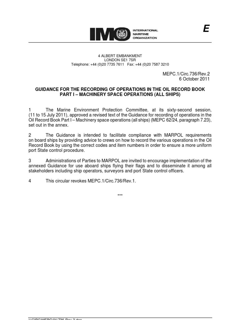 MEPC.1Circ.736Rev.2 Guidance For The Recording Of Operations In The