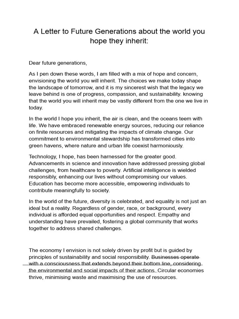 A Letter To Future Generations About The World You Hope They Inherit PDF