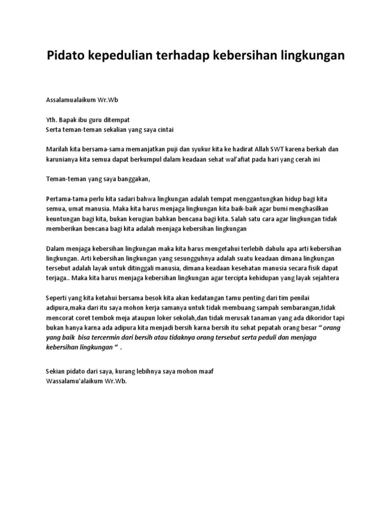 Contoh Pidato Peduli Lingkungan Panjang