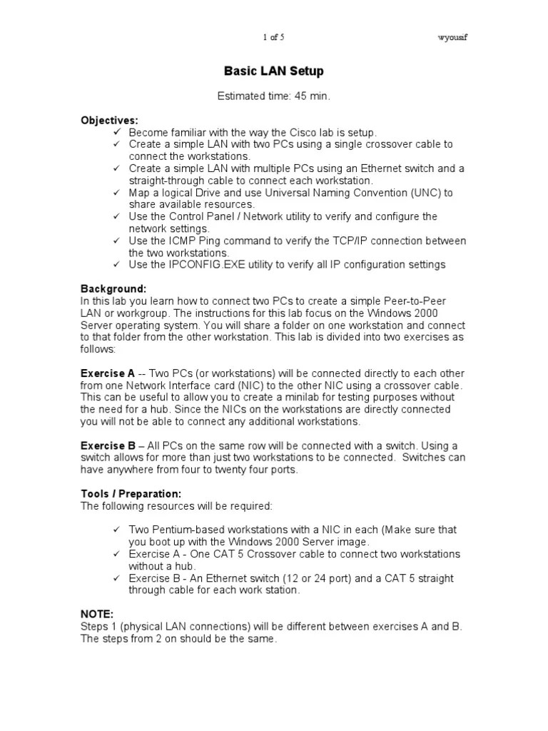 Basic LAN Setup PDF Network Interface Controller Computer Network