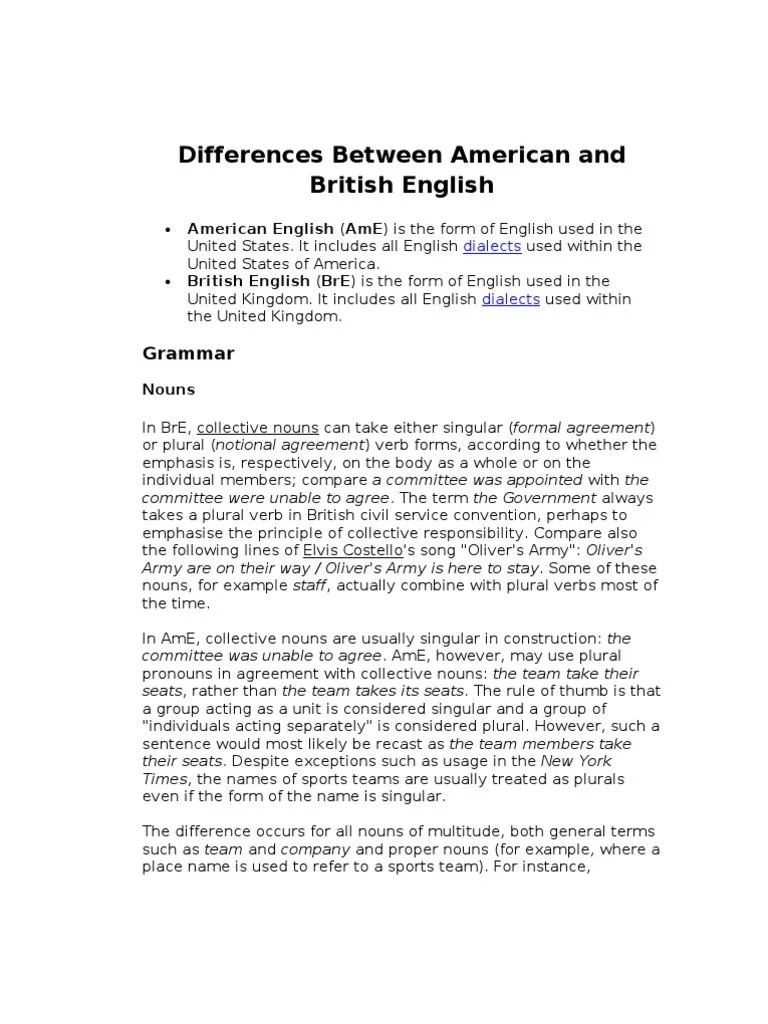 Differences Between American and British English [WRITING] Bracket