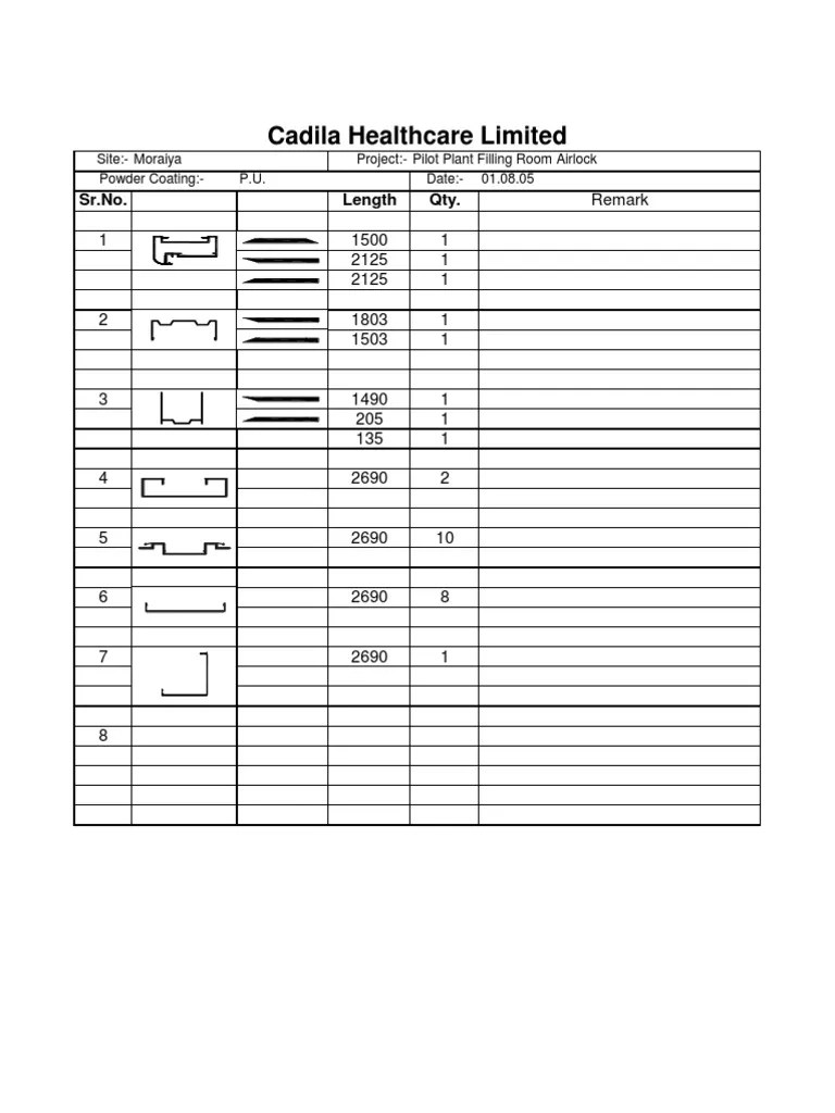 Cutting List Format PDF