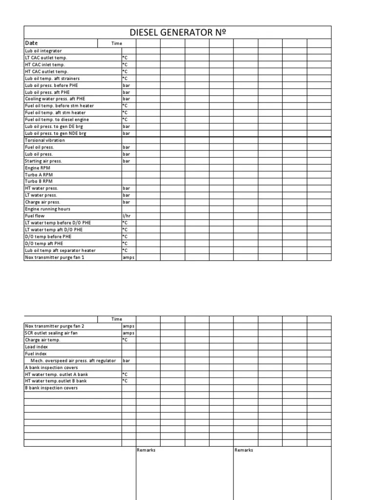 Diesel Generator Logsheet