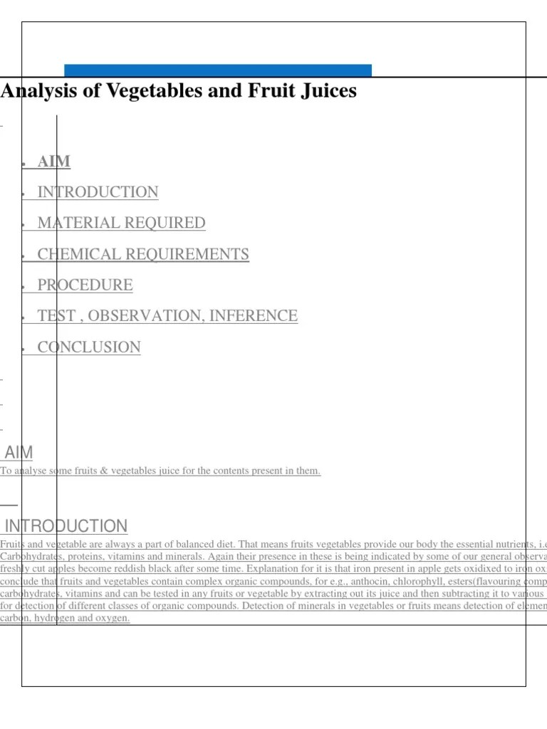 Analysis of Vegetables and Fruit Juices PDF Fruit Carbohydrates