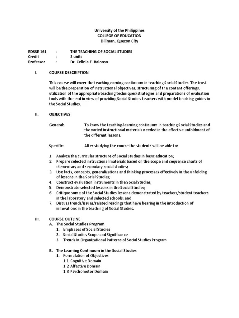 Social Studies Education Syllabus Inquiry Evaluation