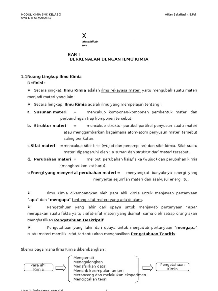 Materi Kimia Kls X Semester 1 Bab 1