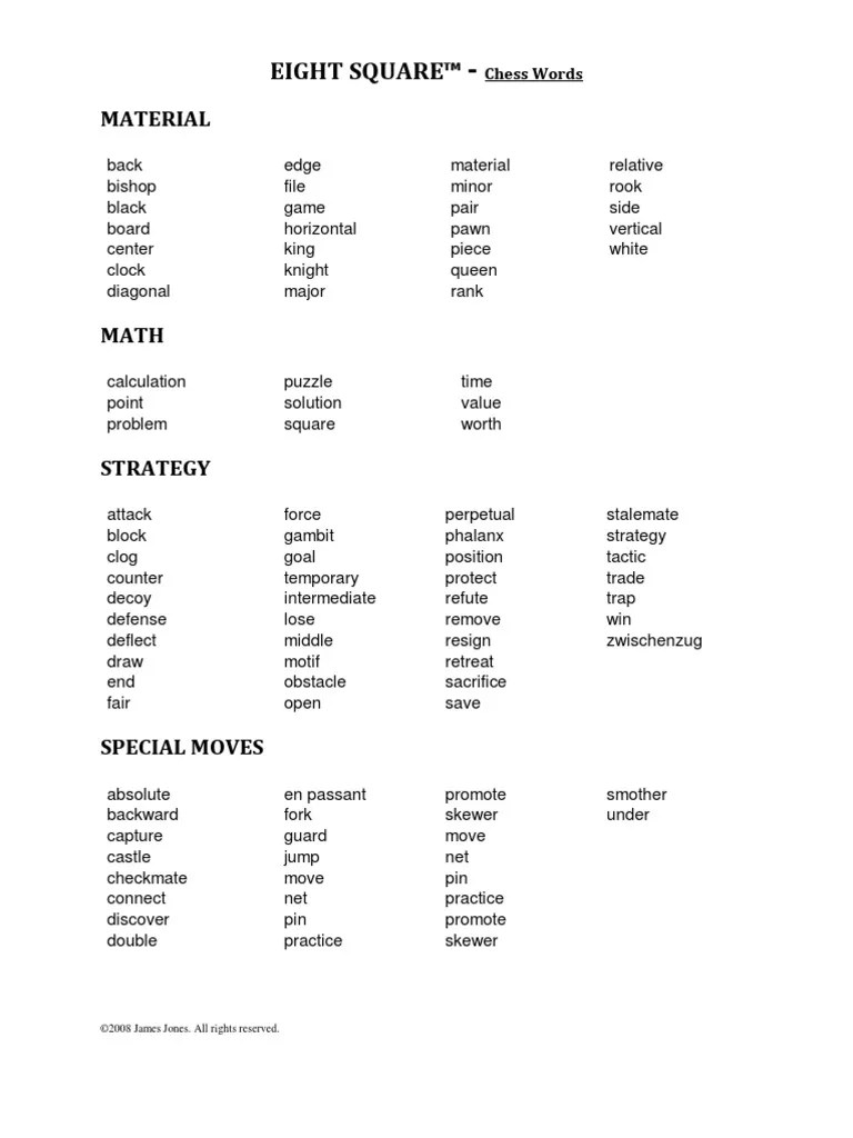 Chess Vocab Words Chess Gaming