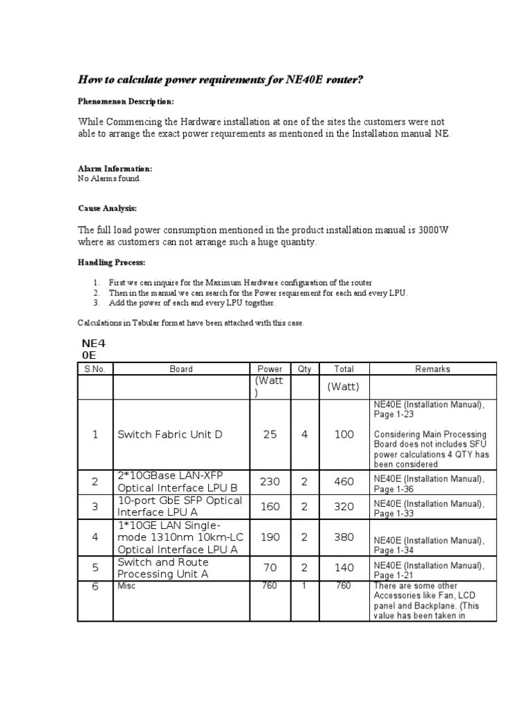 How To Calculate Power Requirements For NE40E Router PDF
