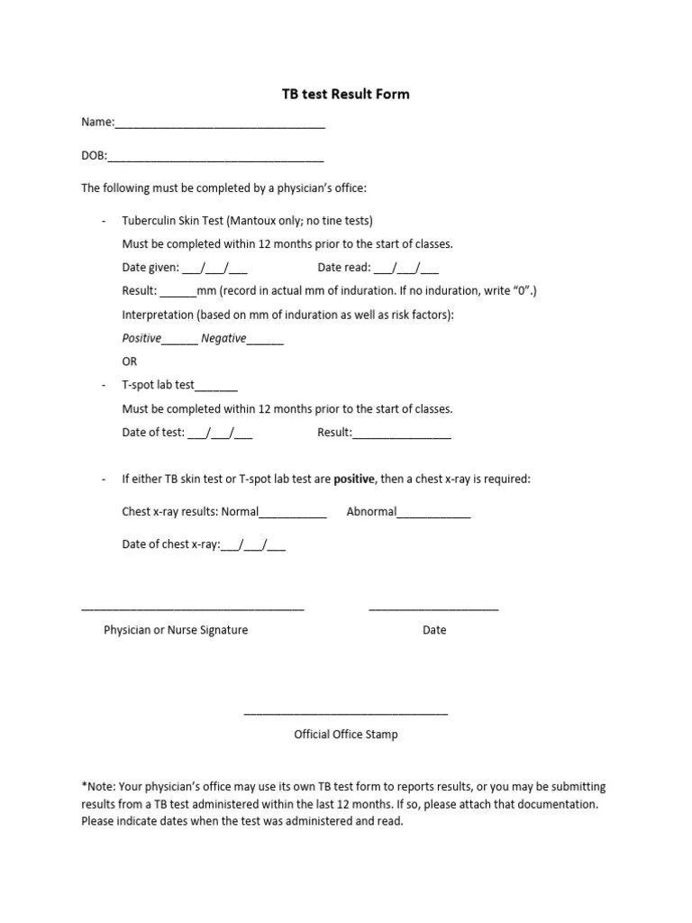 TB Test Result Form PDF