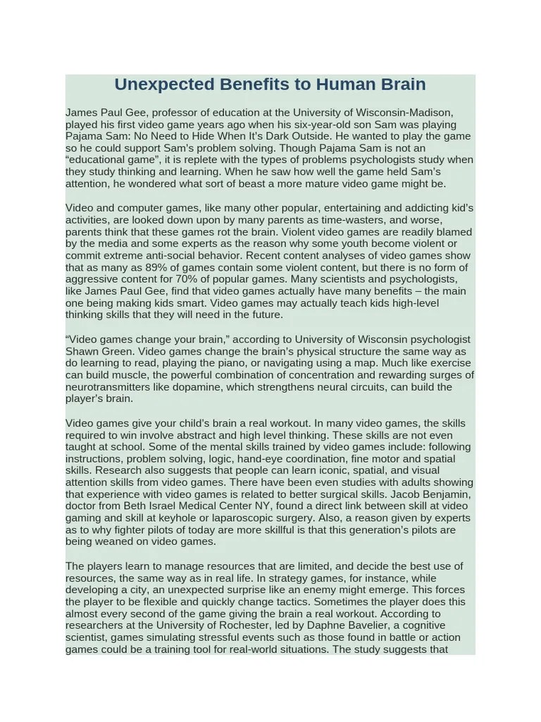 Unexpected Benefits To Human Brain PDF