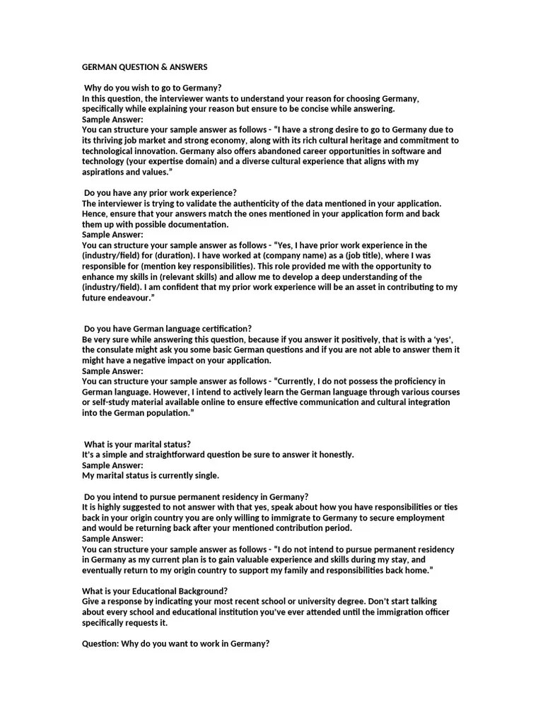 German Job Interview Qa Guide Pdf Experience Job Interview