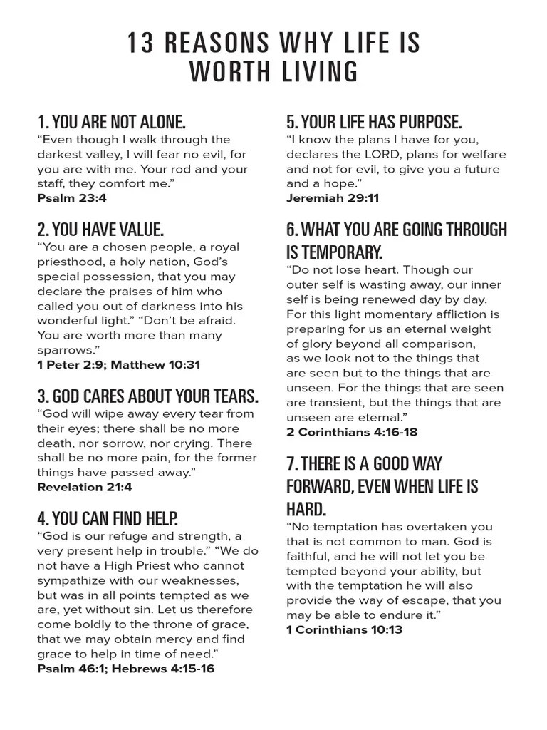 13 Reasons Life Is Worth Living PDF Religious Belief And Doctrine