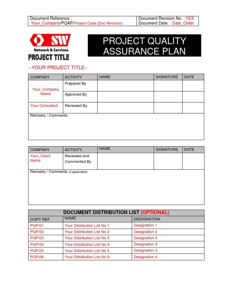 Project Quality Assurance Plan _PQAP_ FREE SAMPLE New