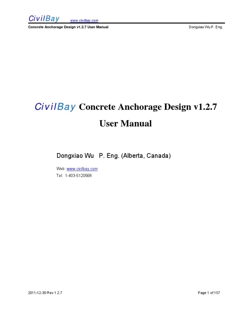 CivilBay Anchor Bolt Design Example Anchor Bolt Design Spreadsheet ACI