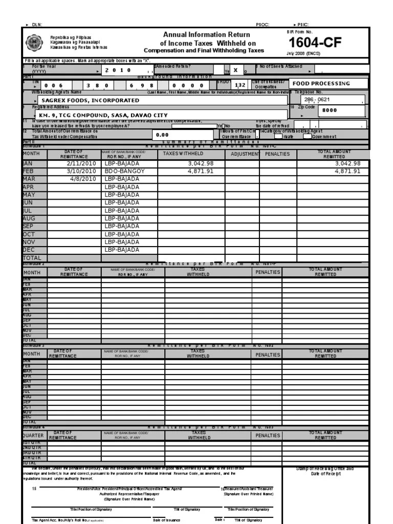 1604CF form Withholding Tax Employment