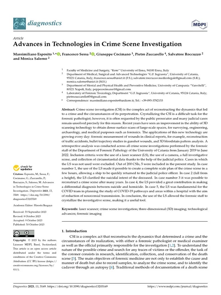 Advances in Technologies in Crime Scene InvestigationDiagnostics PDF