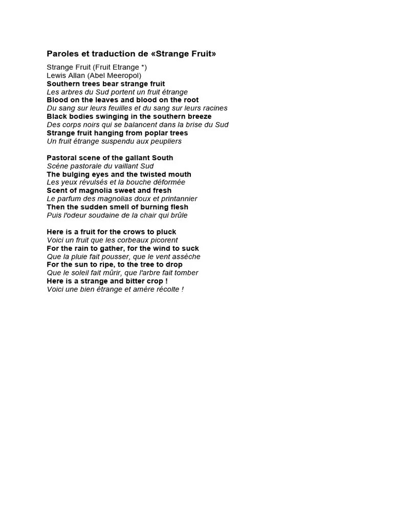 Strange Fruit Lyrics And Translation Pdf