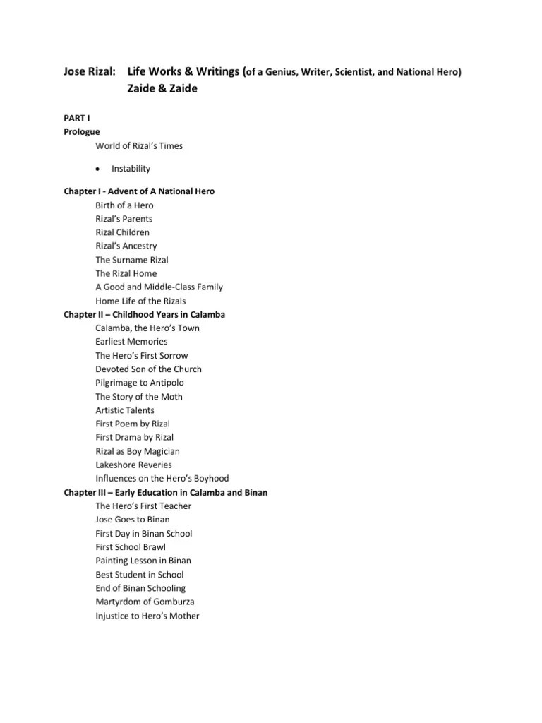 Biography of Jose Rizal (Outline)