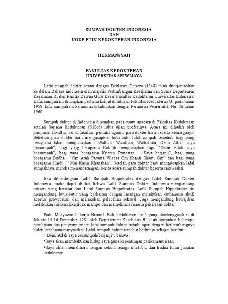 Sumpah Dokter Indonesia | PDF