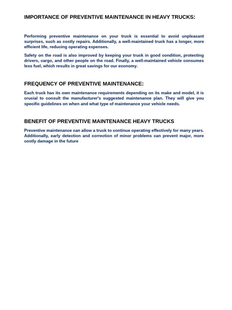 IMPORTANCE OF PREVENTIVE MAINTENANCE IN HEAVY TRUCKS PDF