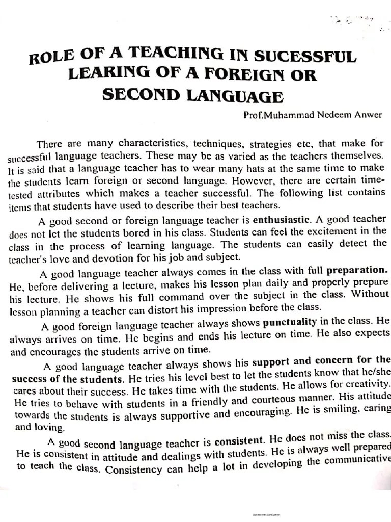 Role of Teacher in Second Language Teaching PDF