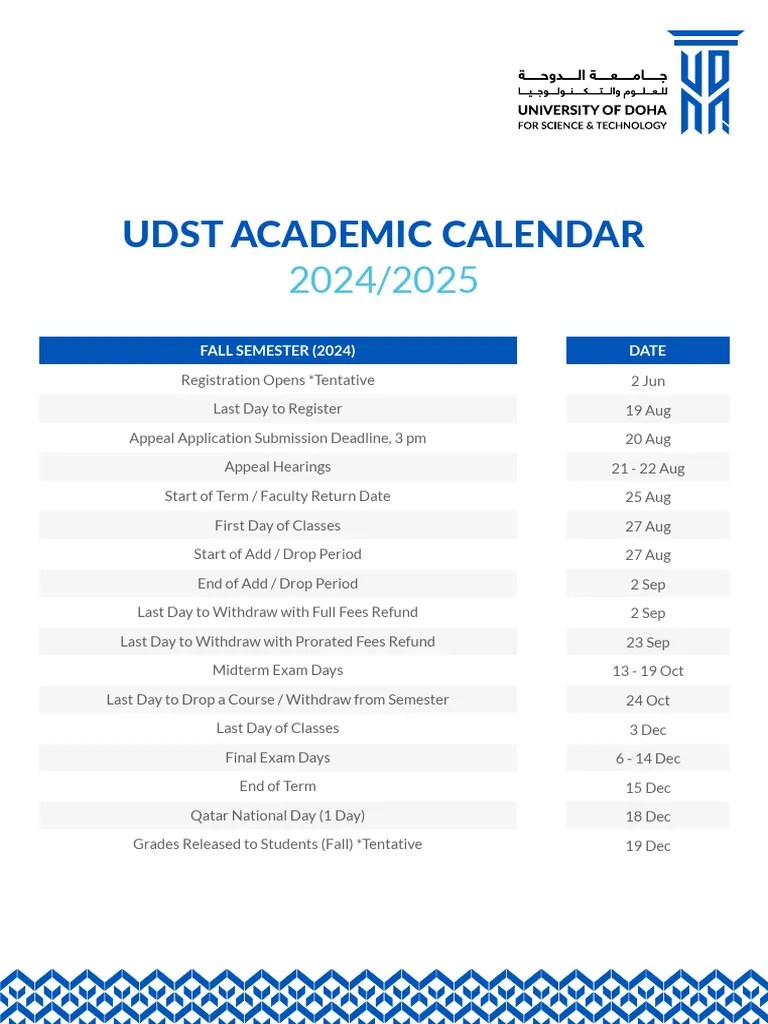 UDST Website Downloadable Calendar 2024 2025 Update PDF