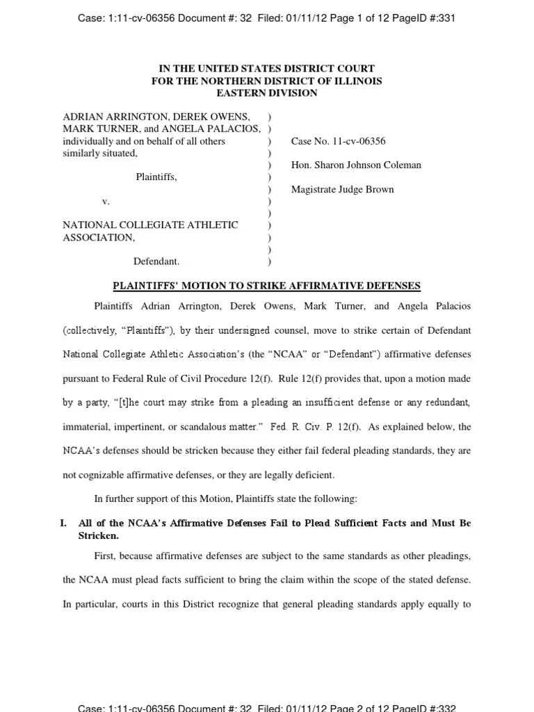 NCAA Striking PDF Affirmative Defense Pleading