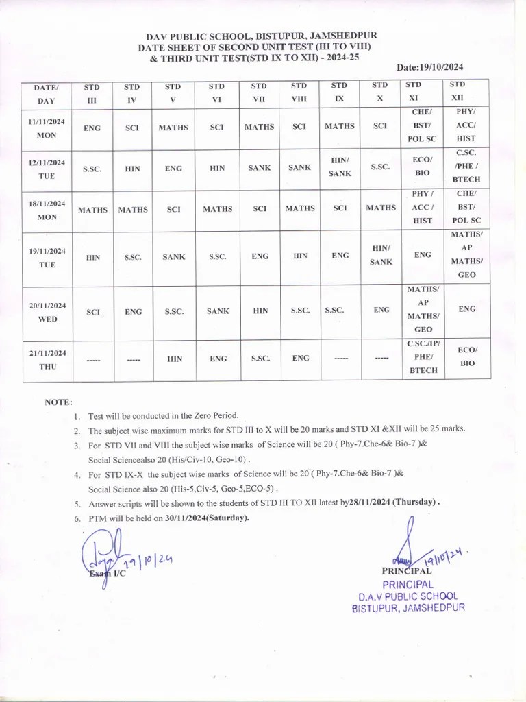 Date Sheet 2nd UT and 3rd UT PDF