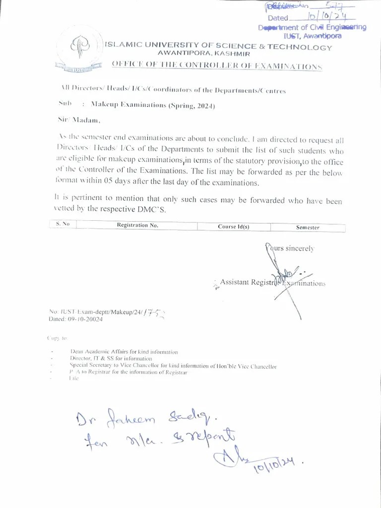 make up exam spring 2024 PDF