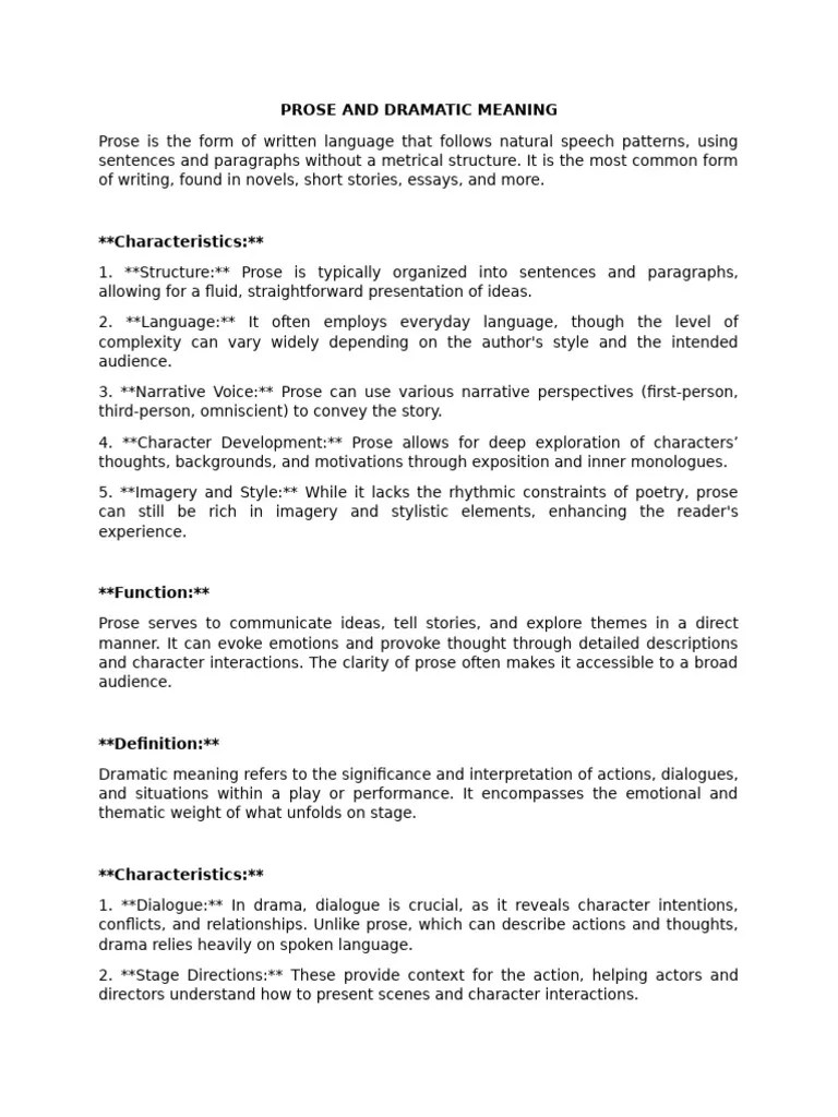 Prose and Dramatic Meaning PDF Narration Narrative