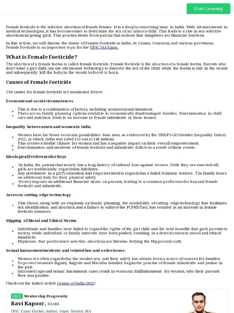 What is Female Foeticide_ Meaning, Causes, Impact & More _ UPSC PDF