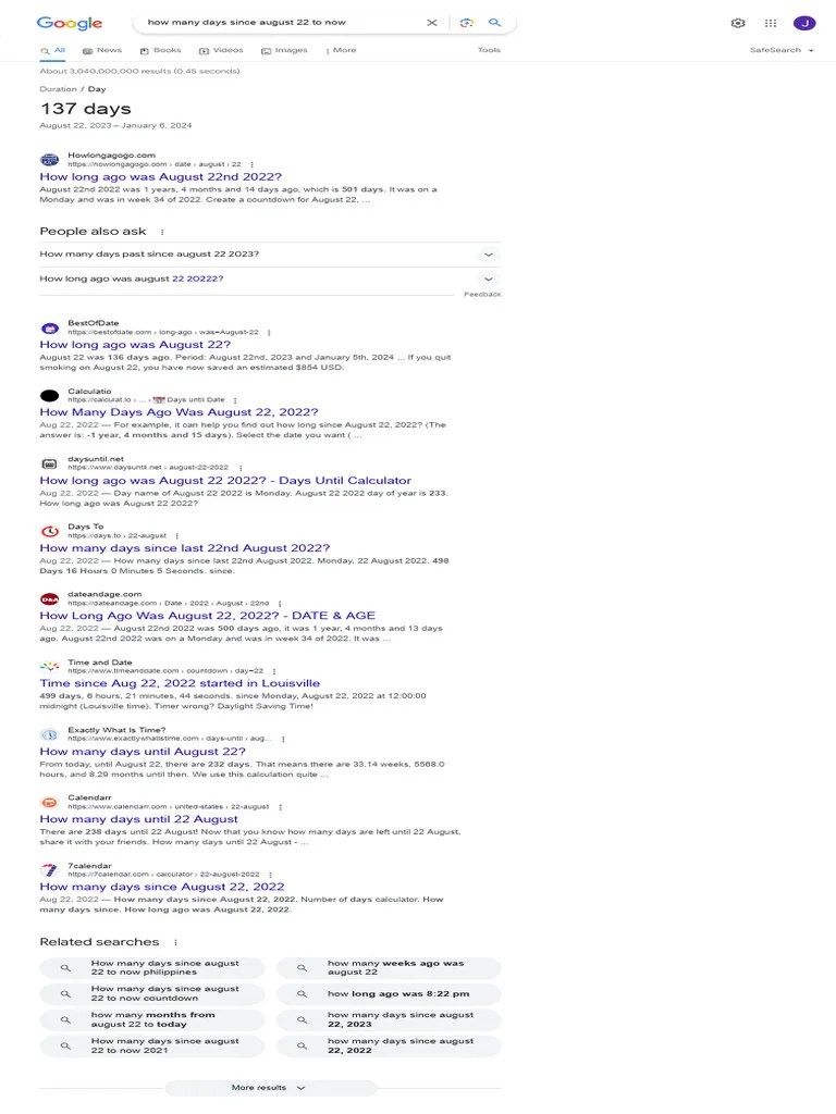 How Many Days Since August 22 2025 To Now How Many Days Since August 22 To Now Google Search PDF