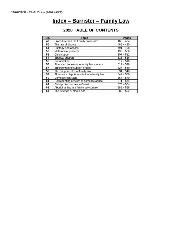 Index Barrister Family Law PDF Arbitration Divorce