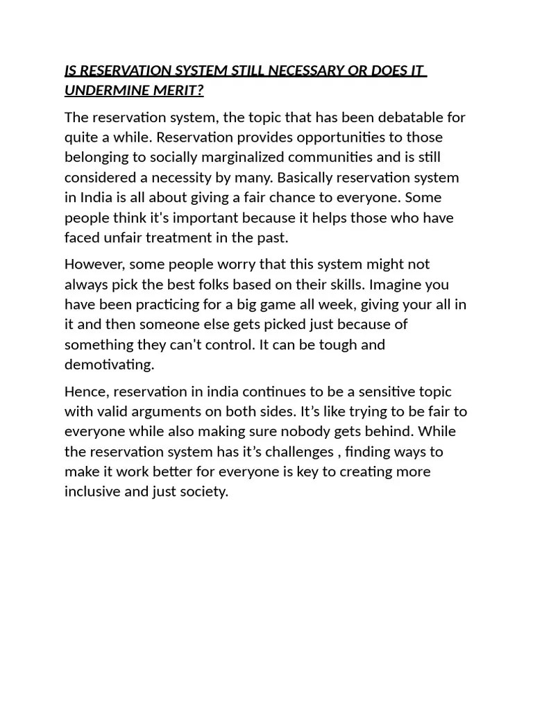 IS RESERVATION SYSTEM STILL NECESSARY OR DOES IT UNDERMINE MERIT PDF