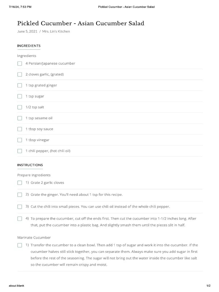 Pickled Cucumber Asian Cucumber Salad PDF