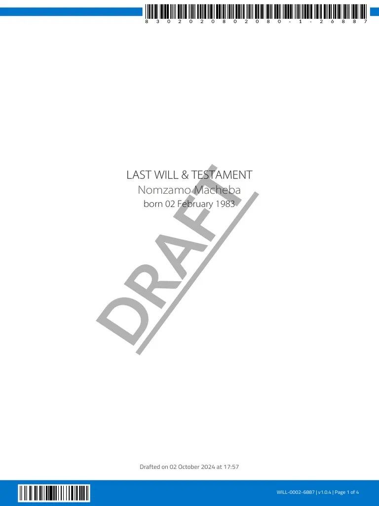 Nomzamo Macheba's Last Will & Testament PDF Will And Testament