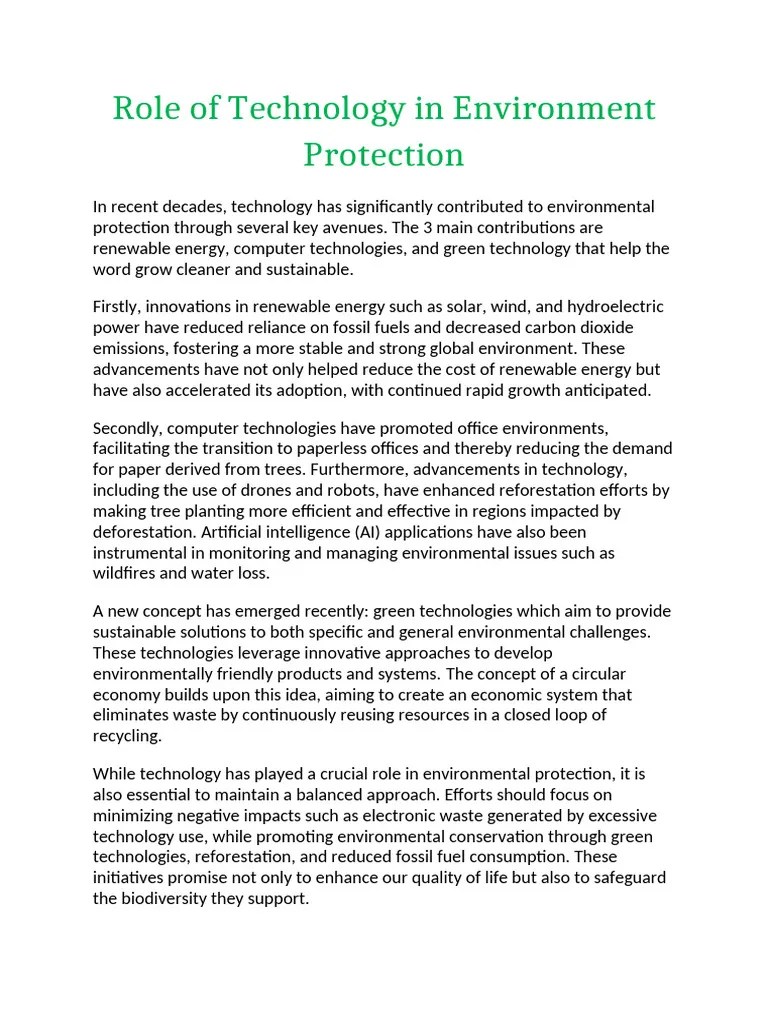 Role of Technology in Environment Protection essay.docx 2 PDF