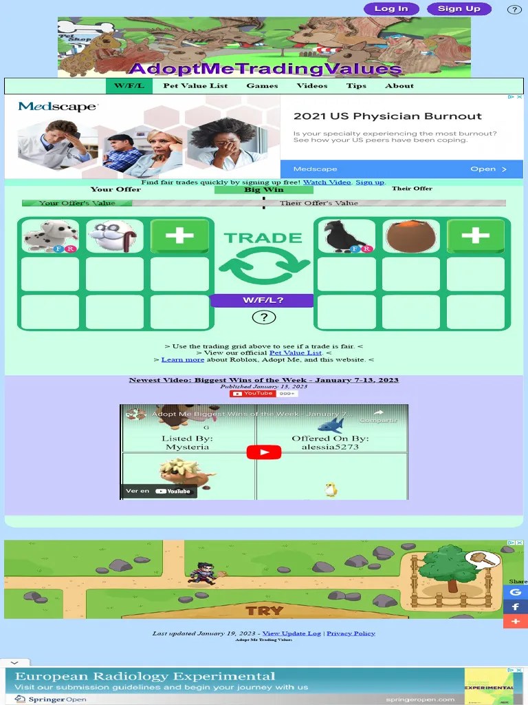 Roblox Adopt Me Trading Values Win Fair Lose WFL PDF